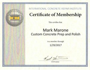 International Concete Repair Institute Membership Mark Marone Certificate
